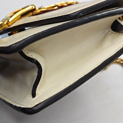 GUCCI Sylvie Super mini White Cowhide Stripe Strap Serbia Single Shoulder Bag Tote Golden hardware Removable shoulder strap-(SKU)-948580042