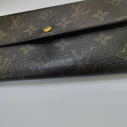LOUIS VUITTON PORTE MONNAIE Large size Brown coated canvas vintage wallet Golden hardware-(SKU)-944949286