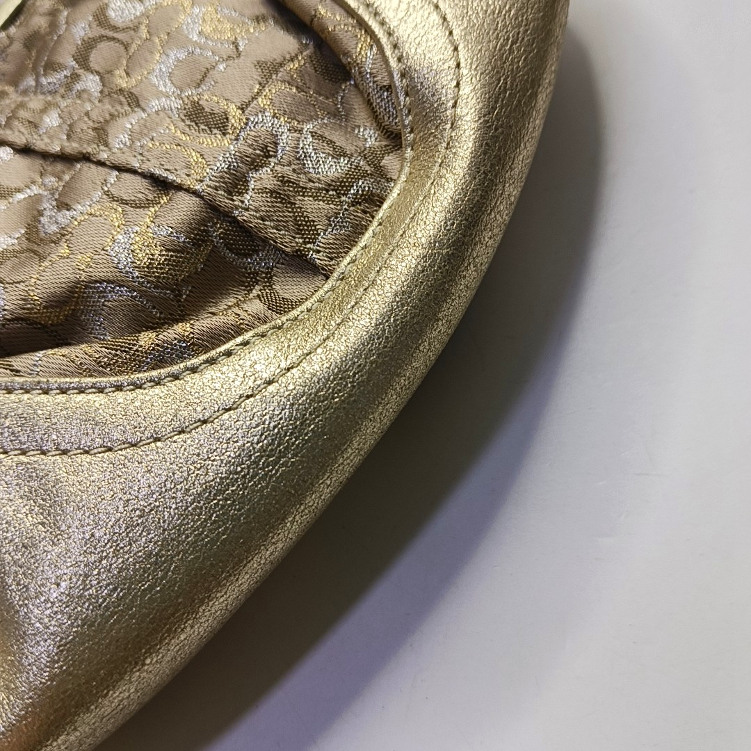 COACH Khaki Fabric Monogram Shoulder Bag Clutch Silver Hardware-(SKU)-943221482