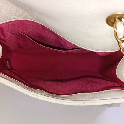 CHANEL IN THE LOOP small size white lamb skin quilted shoulder bag, crossbody bag, handbag with gold hardware and 29 chain links-(SKU)-960511606