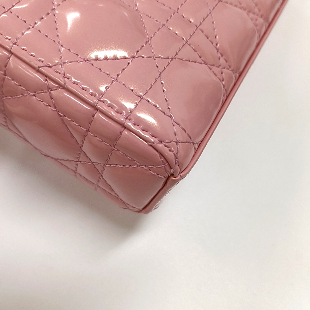 DIOR Lady D-Joy Small Pink Patent Leather Quilted Cannage Five-Panel Shoulder Bag with Detachable Strap, Gold Hardware-(SKU)-955755795