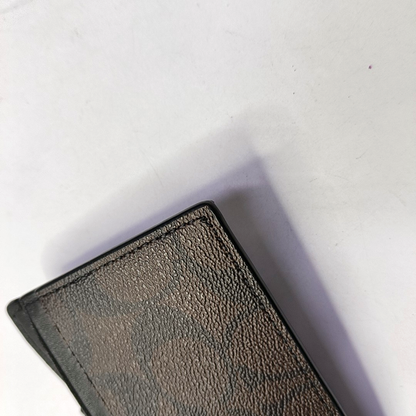 COACH Dark Brown Coated Canvas Monogrammed Card Case Black hardware-(SKU)-939413250