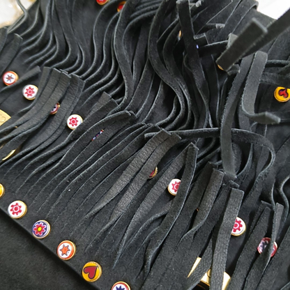 DIOR Lady Dior Mini Black Suede Leather Studded Fringe Crossbody Bag with Gold Hardware, Detachable Strap-(SKU)-961788599