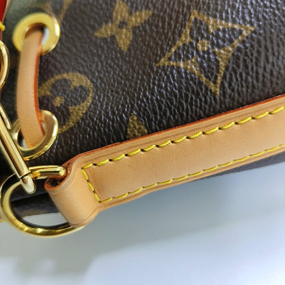 LOUIS VUITTON NOÉ Nano Brown Coated Canvas Monogram Bucket Bag Crossbody Handbag Single Shoulder Bag Removable Strap Gold Hardware 2 Removable Straps-(SKU)-968563744