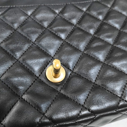 CHANEL CLASSIC FLAP Medium-sized Black Lamb Skin Quilted Monogram Crossbody Bag Shoulder Bag 14 Clasp Golden Hardware-(SKU)-970125133