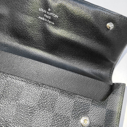 LOUIS VUITTON GRAPHITE LONG Gray Coated Canvas Chessboard Plaid Wallet Silver Hardware Sub-bag-(SKU)-943616595