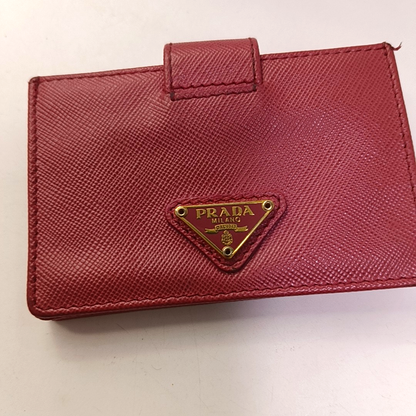 PRADA Bauletto Saffiano Red cowhide logo crosshatch card case Golden hardware-(SKU)-945254462