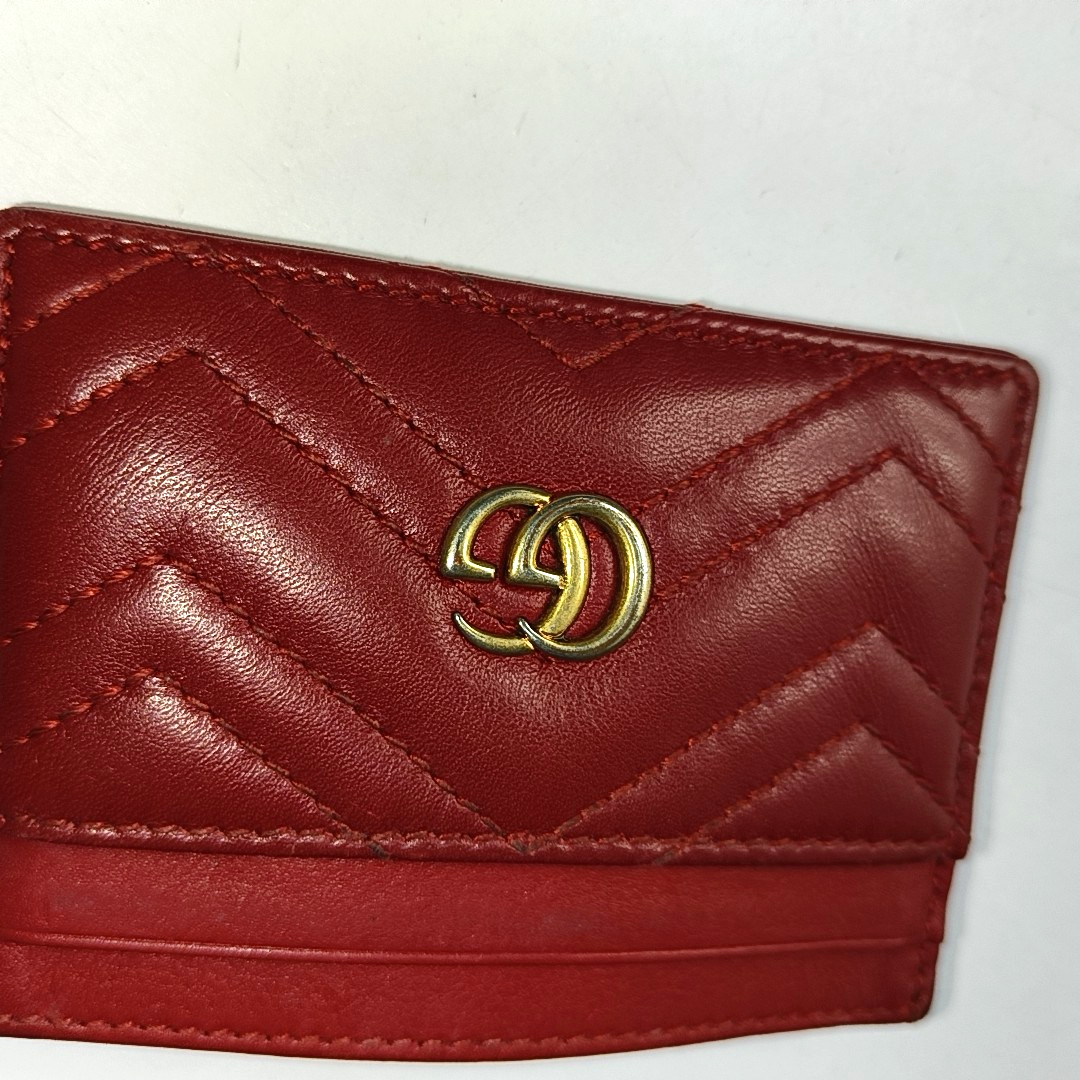 GUCCI GG Marmont Red leather quilted wave-pattern card holder Golden hardware-(SKU)-957726632