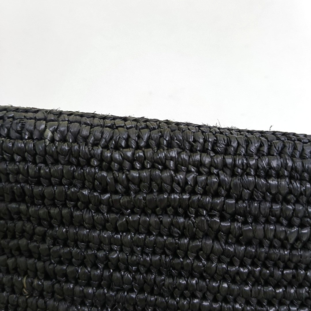 LOEWE Ola Medium Black Straw Single Shoulder Bag Golden Hardware Removable Strap-(SKU)-967584835