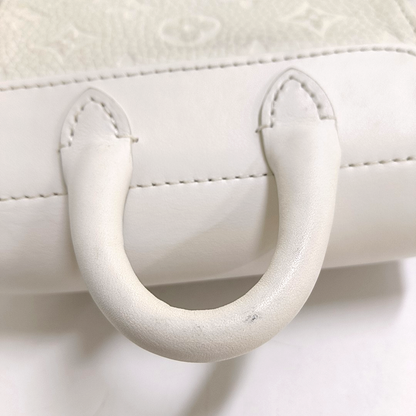 LOUIS VUITTON STEAMER Extra Small Size White Calfskin Monogram Embossed Crossbody Shoulder Bag Black Hardware Removable Shoulder Strap-(SKU)-961736730