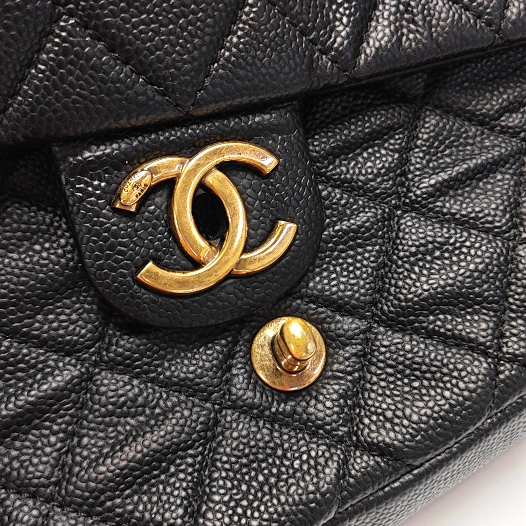 CHANEL COCO MARK Black Calfskin Quilted Diamond Pattern Shoulder Bag Handbag Crossbody Bag Gold Hardware 17 Clasp-(SKU)-970521543