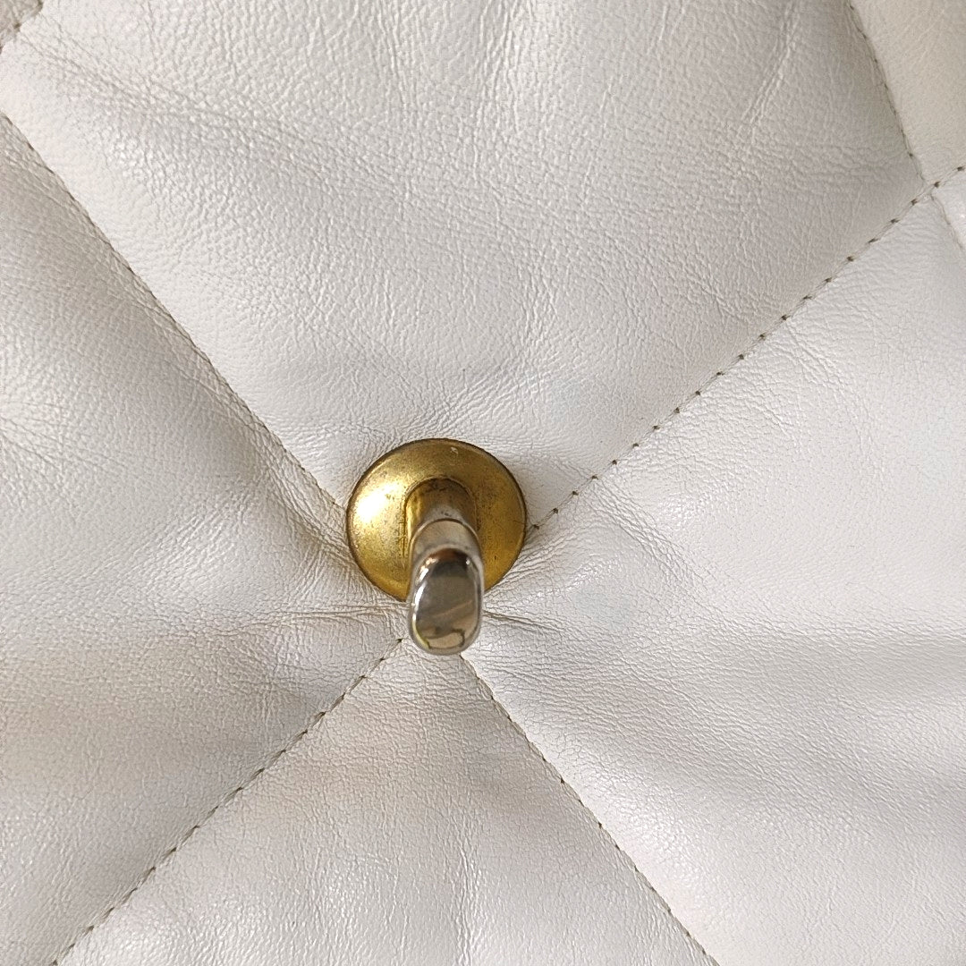 CHANEL CHANEL 19 Small White Lamb Skin Quilted Shoulder Bag Crossbody with Gold, Silver and Ruthenium Hardware 30 Clasp-(SKU)-969981633