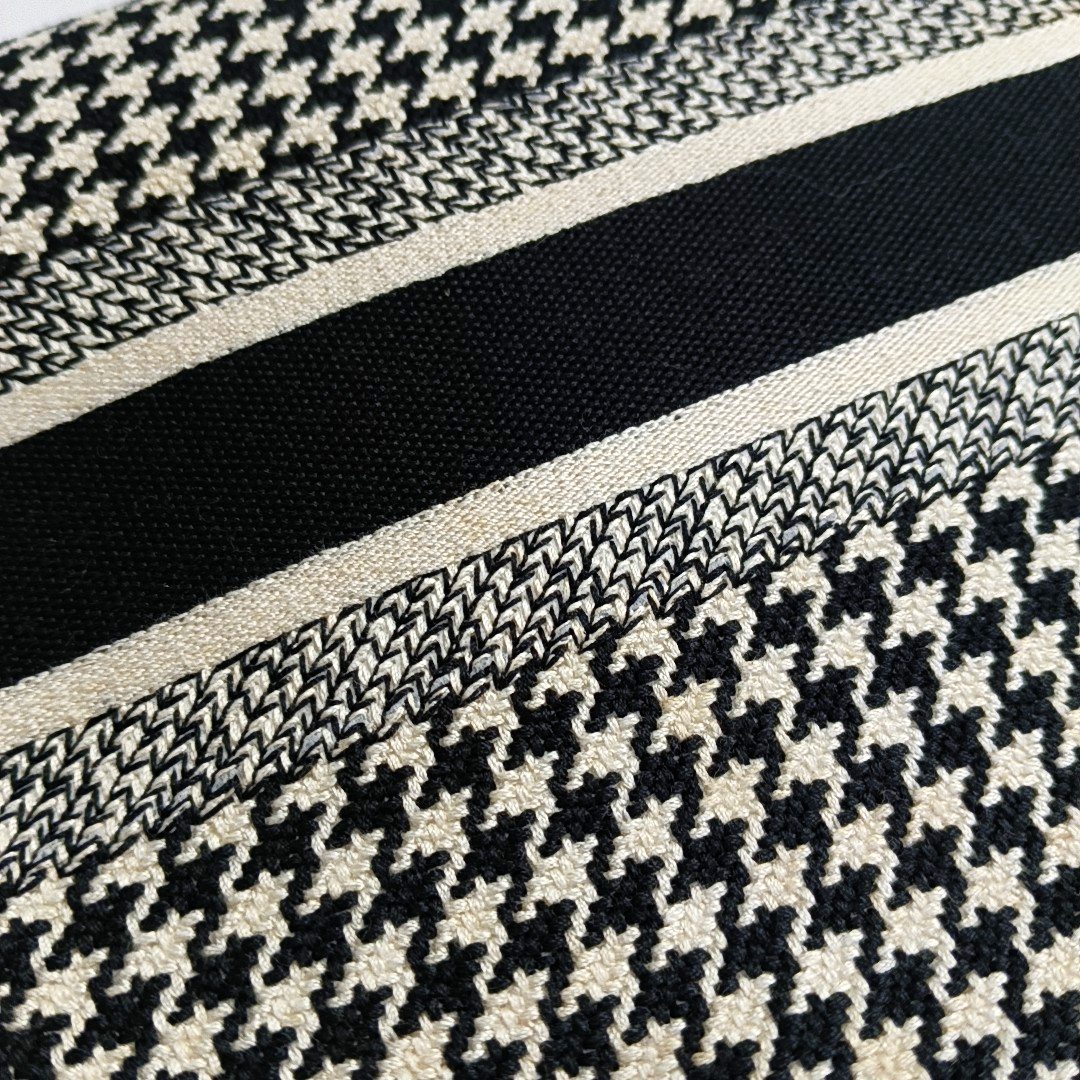 DIOR Lady D-Lite Medium Black Canvas Monogram Embossed Tweed Lady Dior Bag with Detachable Strap-(SKU)-943402222