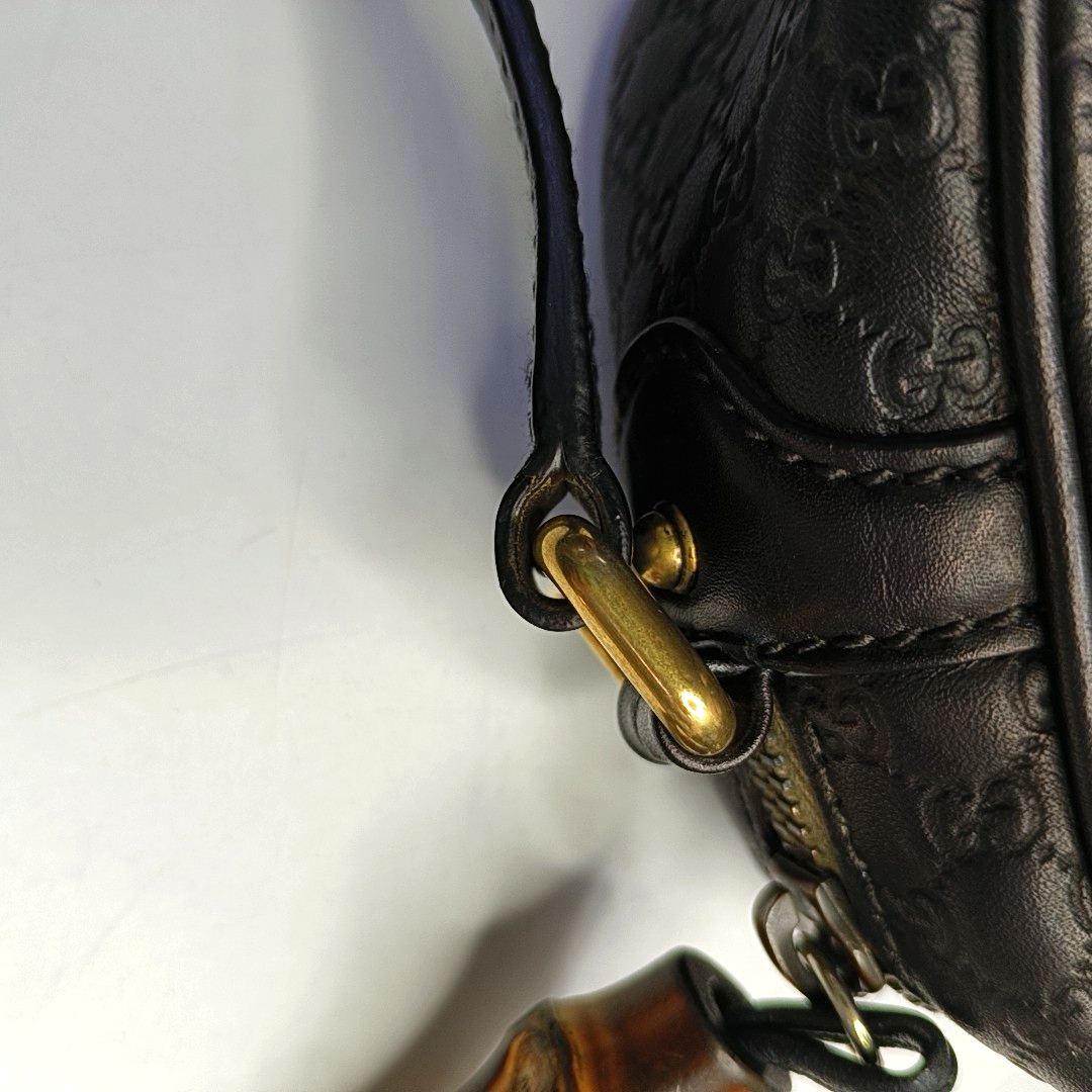 GUCCI Microguccissima Black Calfskin Monogram Embossed Bamboo Bag Single Shoulder Bag Crossbody Bag Golden hardware-(SKU)-951187178
