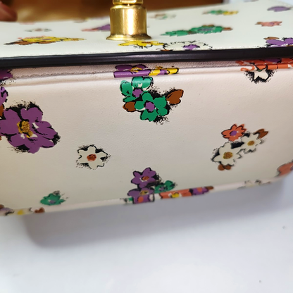 COACH DINKY White Lamb Leather Printed Quilted Single Shoulder Bag Crossbody Bag Golden hardware Removable shoulder strap-(SKU)-935605368