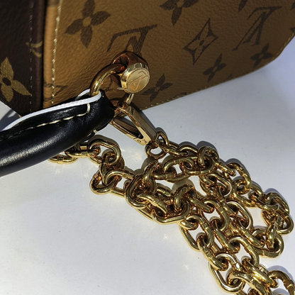 LOUIS VUITTON SQUARE brown coated canvas Monogram shoulder bag, handbag with silver hardware and detachable strap-(SKU)-945818598