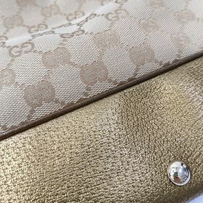 GUCCI Princy Khaki Canvas Monogram Tote Bag Single Shoulder Bag Golden hardware-(SKU)-960034961