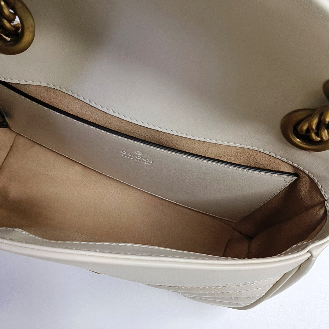 GUCCI GG Marmont Small White Quilted Leather Shoulder Bag with Gold Hardware-(SKU)-969159094