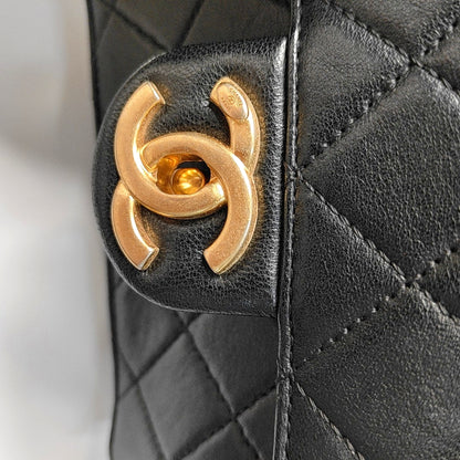 CHANEL EX FLAP Black Cowhide Quilted Monogram Shoulder Bag Crossbody with Gold Hardware, 27 Clasp-(SKU)-967025083
