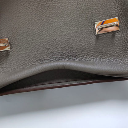 HERMÈS Steve Charcoal Grey Clemence Leather Shoulder Bag Crossbody with Silver Hardware, 🄿-(SKU)-963416776