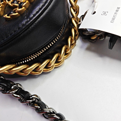 CHANEL CHANEL 19 Black Lamb Skin Quilted Matelassé Shoulder Bag Crossbody Bag Handbag Golden Silver Rutenium Hardware 30 Clasp-(SKU)-962948228