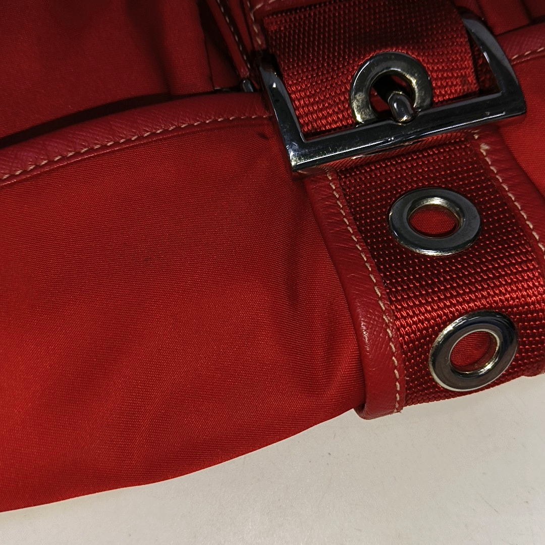 PRADA Red Nylon Single Shoulder Bag Silver Hardware Removable shoulder strap-(SKU)-939884646