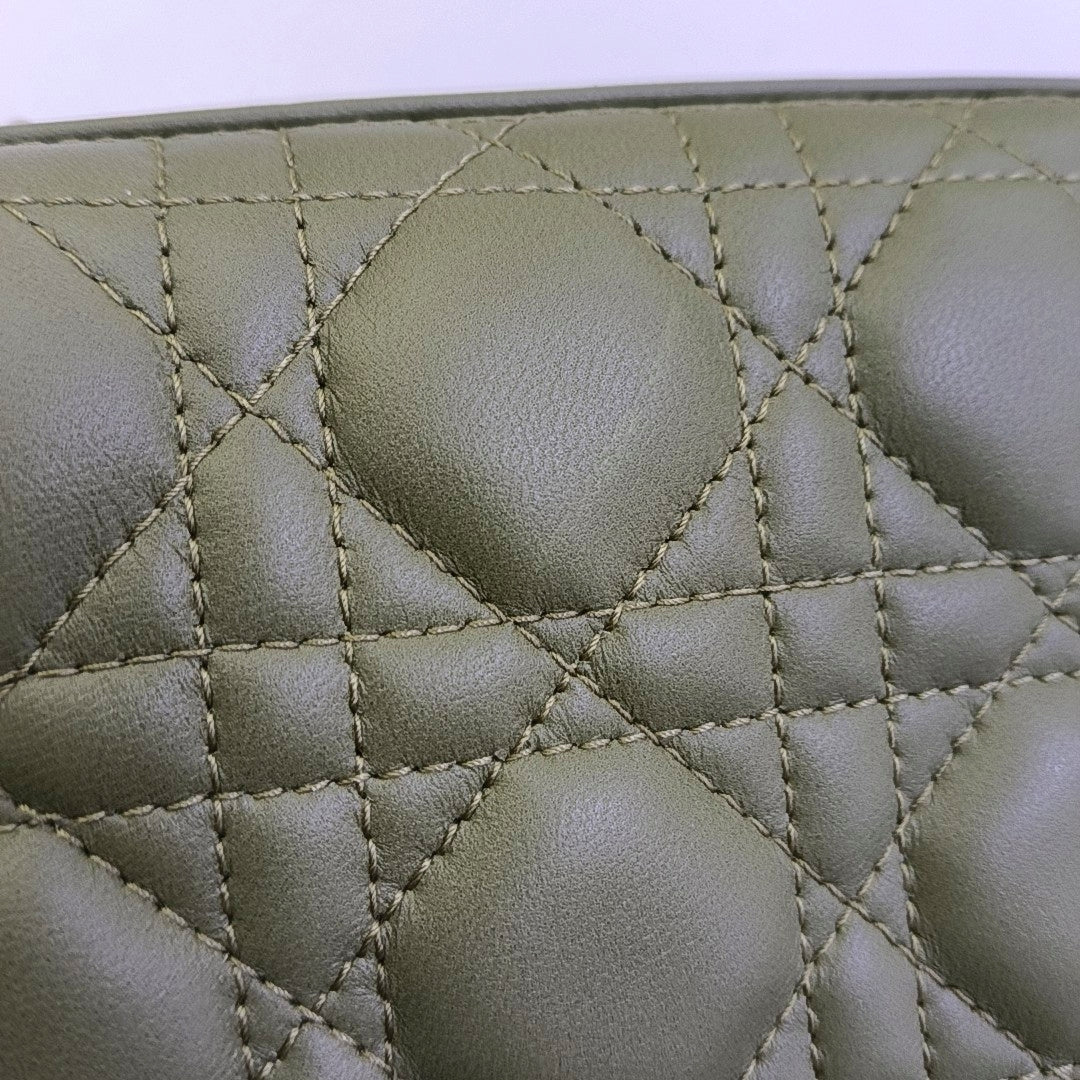 DIOR Lady Dior Small Green Lamb Skin Quilted Cannage Four-Gusset Shoulder Bag with Golden Hardware and Detachable Strap-(SKU)-968039587