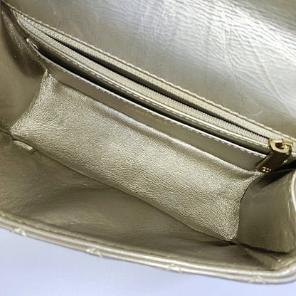 CHANEL 2.55 Small Silver Leather Quilted Chain Shoulder Bag with Gold Hardware, 30 Clasps-(SKU)-965946832