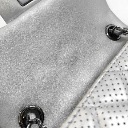 CHANEL CLASSIC FLAP Mini Silver Lamb Skin Quilted Square Crossbody Shoulder Bag Silver Hardware 19 Clasp-(SKU)-968090847