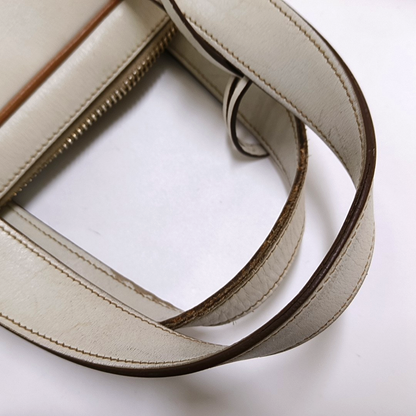 PRADA White Leather Monogrammed Tote Bag Golden hardware-(SKU)-960002423
