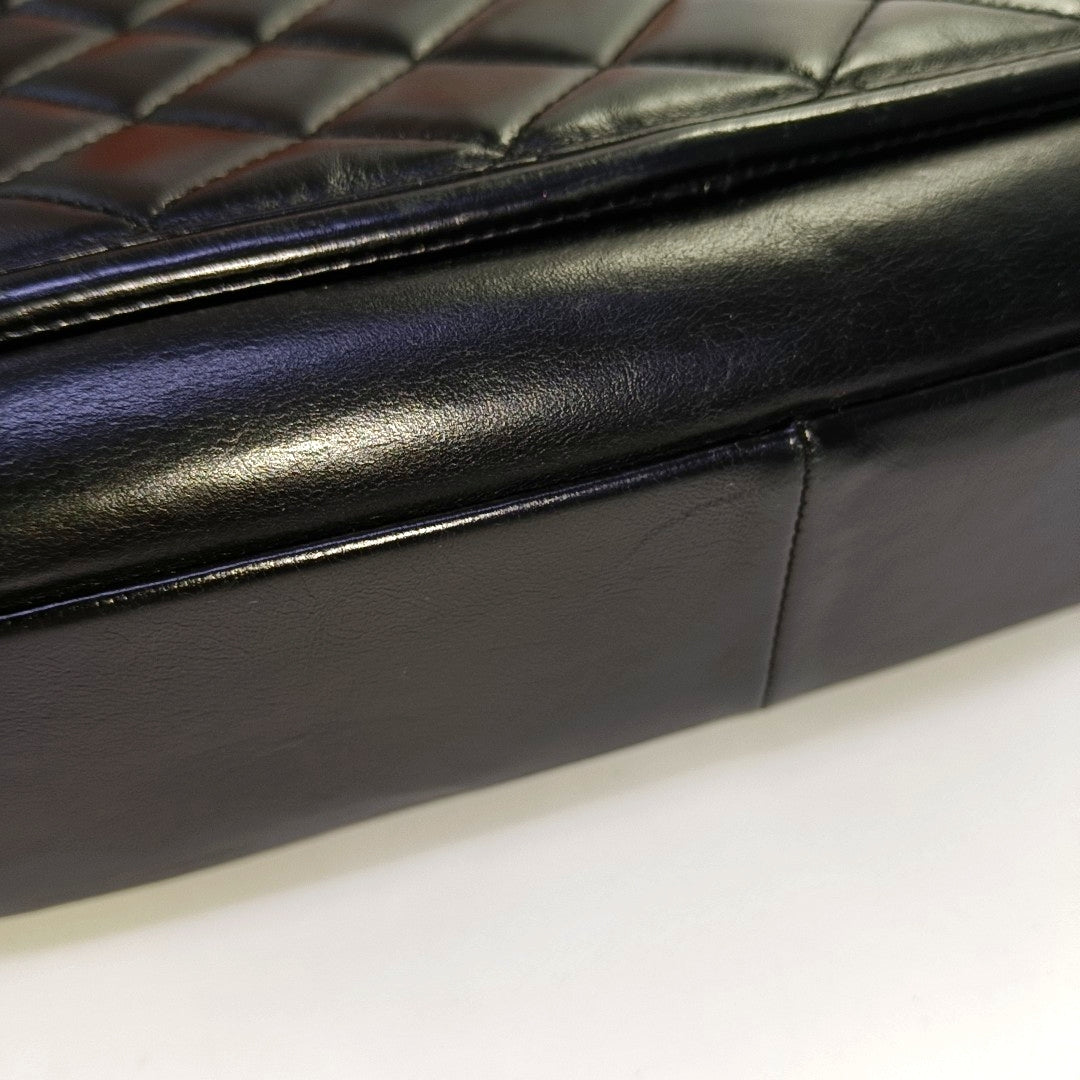 CHANEL PRESTIGE Black Calfskin Quilted Shoulder Bag with Palladium Hardware, 21 Clasp-(SKU)-966292993