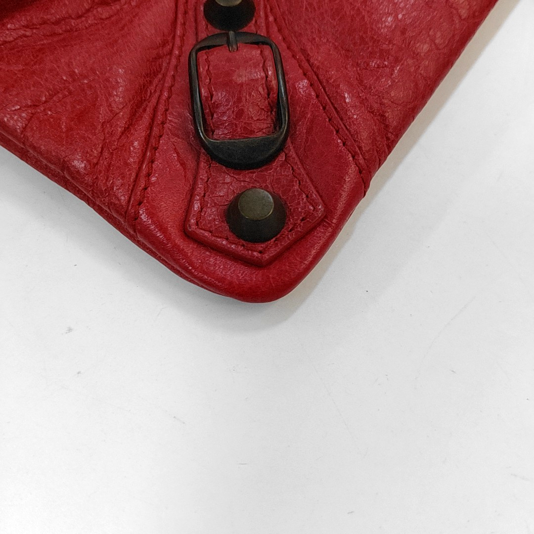 BALENCIAGA Classic City Red sheepskin studded fringe handbag single shoulder bag crossbody bag Black hardware-(SKU)-954876538