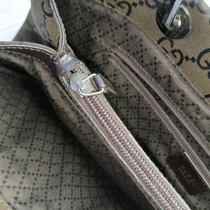GUCCI Bamboo 1947 Brown Canvas Bamboo Handle Tote Bag Silver Hardware-(SKU)-953508975