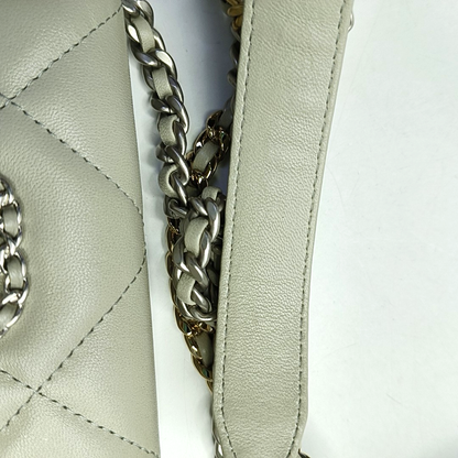 CHANEL CHANEL 19 Small Size Light Gray Lamb Calfskin Quilted Chevron Crossbody Shoulder Bag Gold Silver Rhodium Plated Hardware 31 Clasp Complete Accessories-(SKU)-959482511