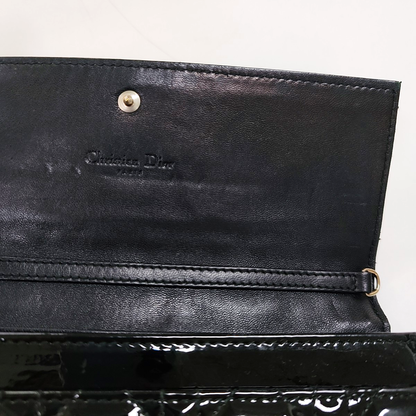 DIOR Lady Dior Black patent leather cannage quilted wallet Silver Hardware-(SKU)-959523317