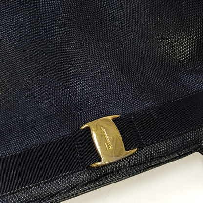 FERRAGAMO Vara Large size Dark blue cowhide shoulder bag Golden hardware-(SKU)-942579184