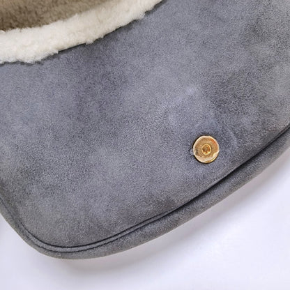 DIOR Bobby Medium Grey Wool Skin Saddle Bag Single Shoulder Bag Handbag Crossbody Bag Gold Hardware Removable Strap-(SKU)-969198094
