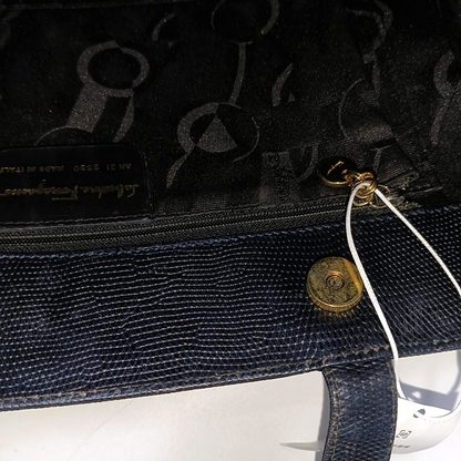 FERRAGAMO Vara Large size Dark blue cowhide shoulder bag Golden hardware-(SKU)-942579184