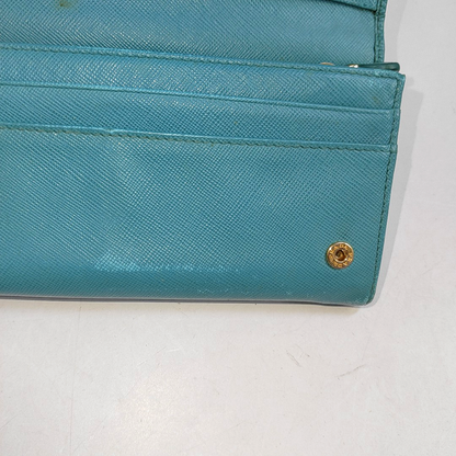 PRADA Fold Wallet浅蓝色皮革徽标,十字纹钱包-(SKU)-942554467