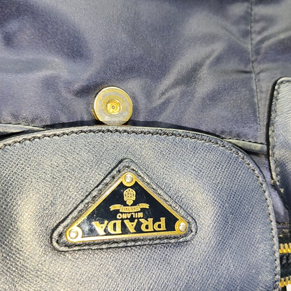 PRADA Tote bag Navy Nylon Logo Crossbody Bag Handbag Single Shoulder Bag Golden hardware-(SKU)-953507346