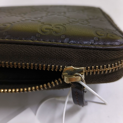 GUCCI Dark Brown Cowhide Monogrammed Texture Wallet Golden hardware-(SKU)-959715044
