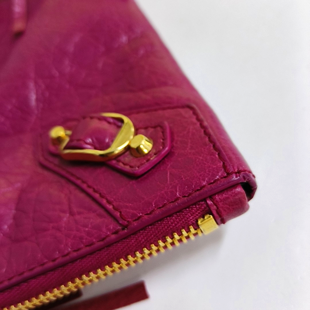 BALENCIAGA Classic City Plum red sheepskin embossed studded biker bag, handbag Golden hardware-(SKU)-958906839