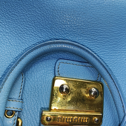 Miu Miu Madras Blue Cowhide Studs Single Shoulder Bag Tote Bag Crossbody Bag Golden hardware Removable shoulder strap-(SKU)-954293190