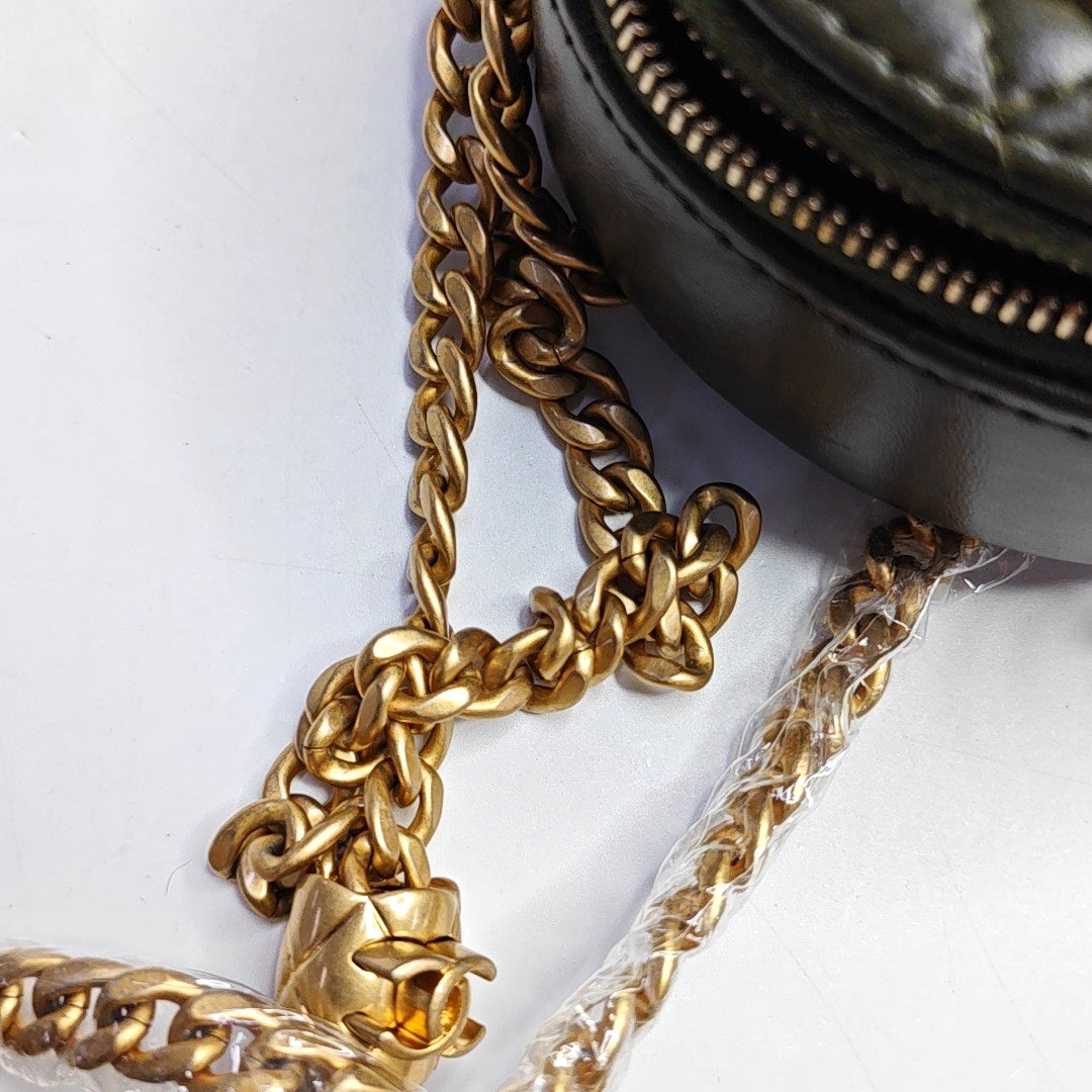 CHANEL CHANEL 19 Dark Green Lamb Skin Quilted Shoulder Bag, Handbag, Crossbody Bag with Gold Hardware-(SKU)-966830249