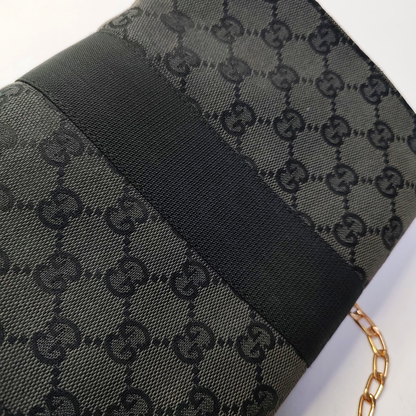 GUCCI Black Canvas Monogram Floral Print Single Shoulder Bag Handbag-(SKU)-947455818