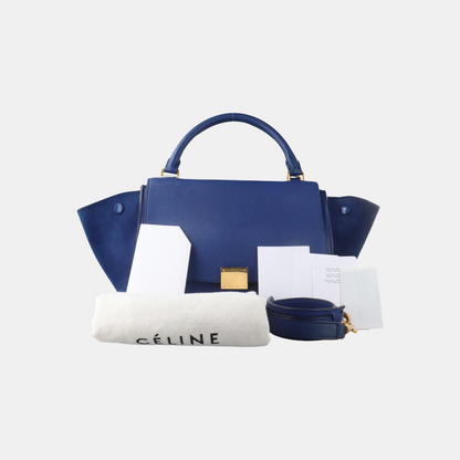 CELINE TRAPEZE Small size Blue Calfskin Swing Bag Single Shoulder Bag Handbag Golden hardware Removable shoulder strap-(SKU)-14291414
