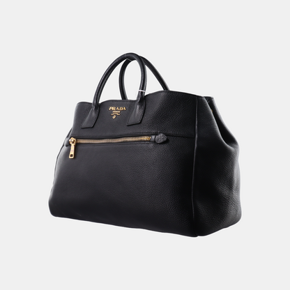 PRADA Tote bag Black Leather Handbag Crossbody Shoulder Bag Golden hardware-(SKU)-932708963