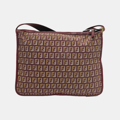 FENDI 棕色帆布双FShoulder Bag Handbag Golden hardware-(SKU)-944776879
