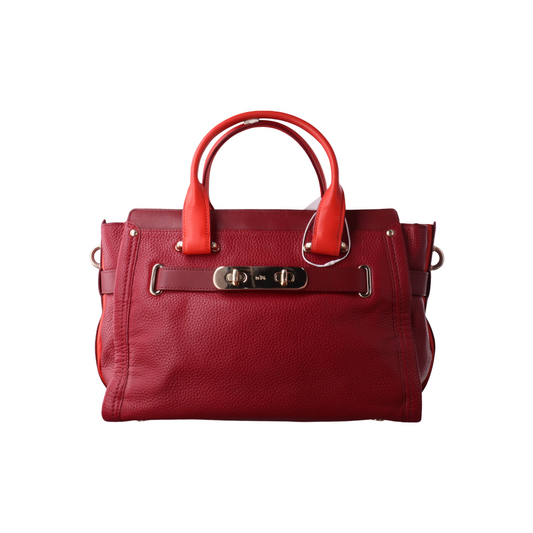 COACH SWAGGER Maroon Cowhide Single Shoulder Bag Handbag Golden hardware Removable shoulder strap-(SKU)-934444817