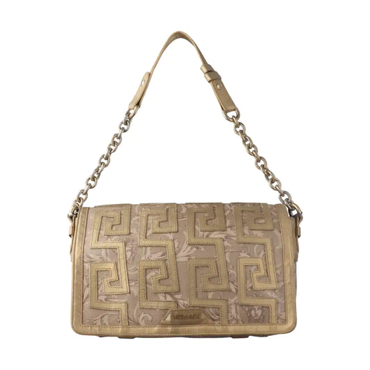 VERSACE Brown Coated Canvas Quilted Single Shoulder Bag Golden hardware-(SKU)-13724290